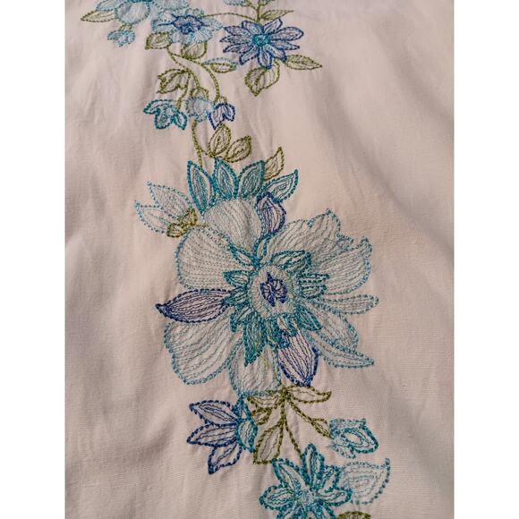 NEW Floral Embroidered Blouse Top Shirt Cotton Linen Plus 1X Off-White Blue Boho - Picture 4 of 11